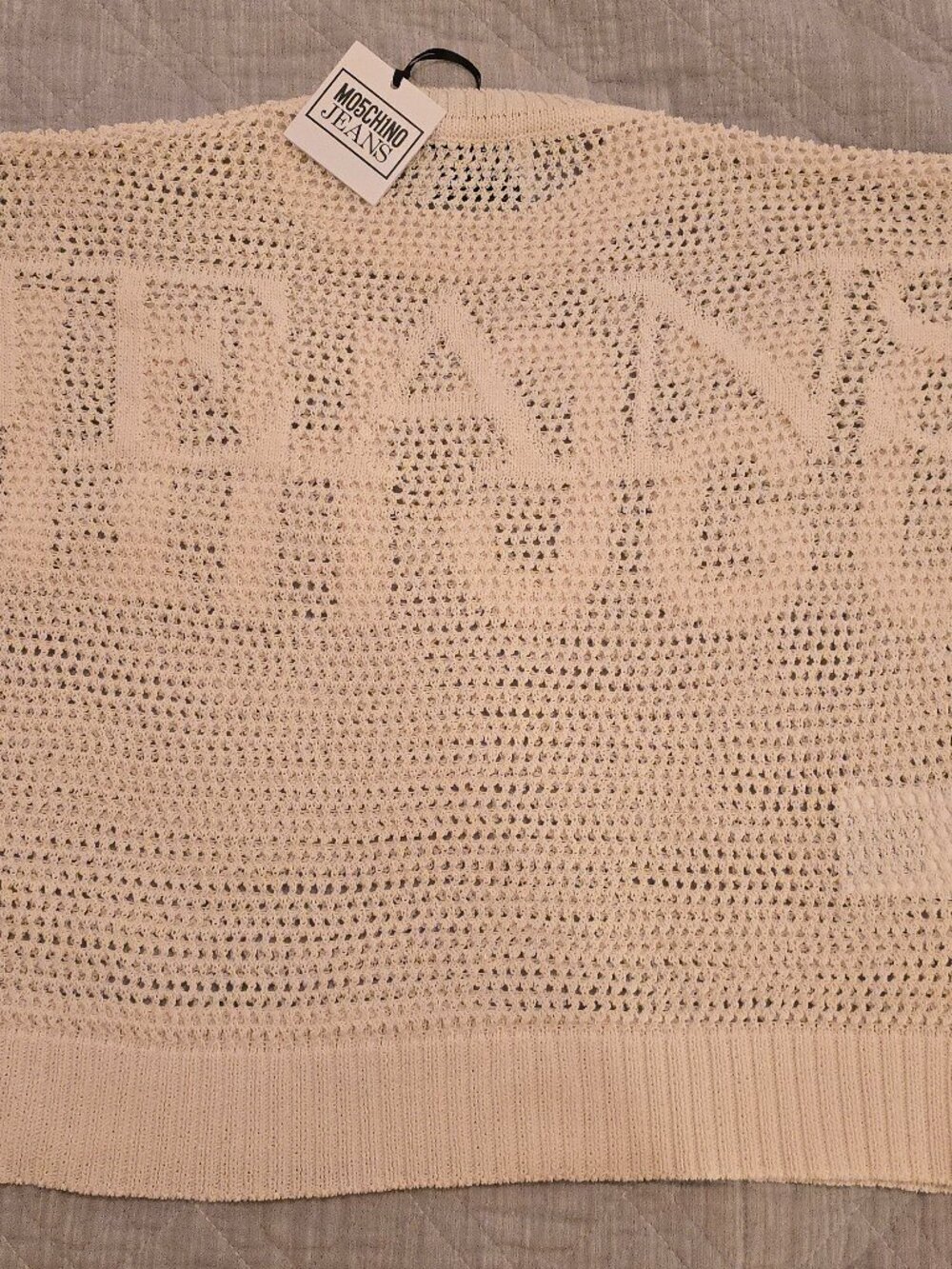 MO5CH1NO JEANS cream-colored open-knit crewneck sweater from Moschino Jeans